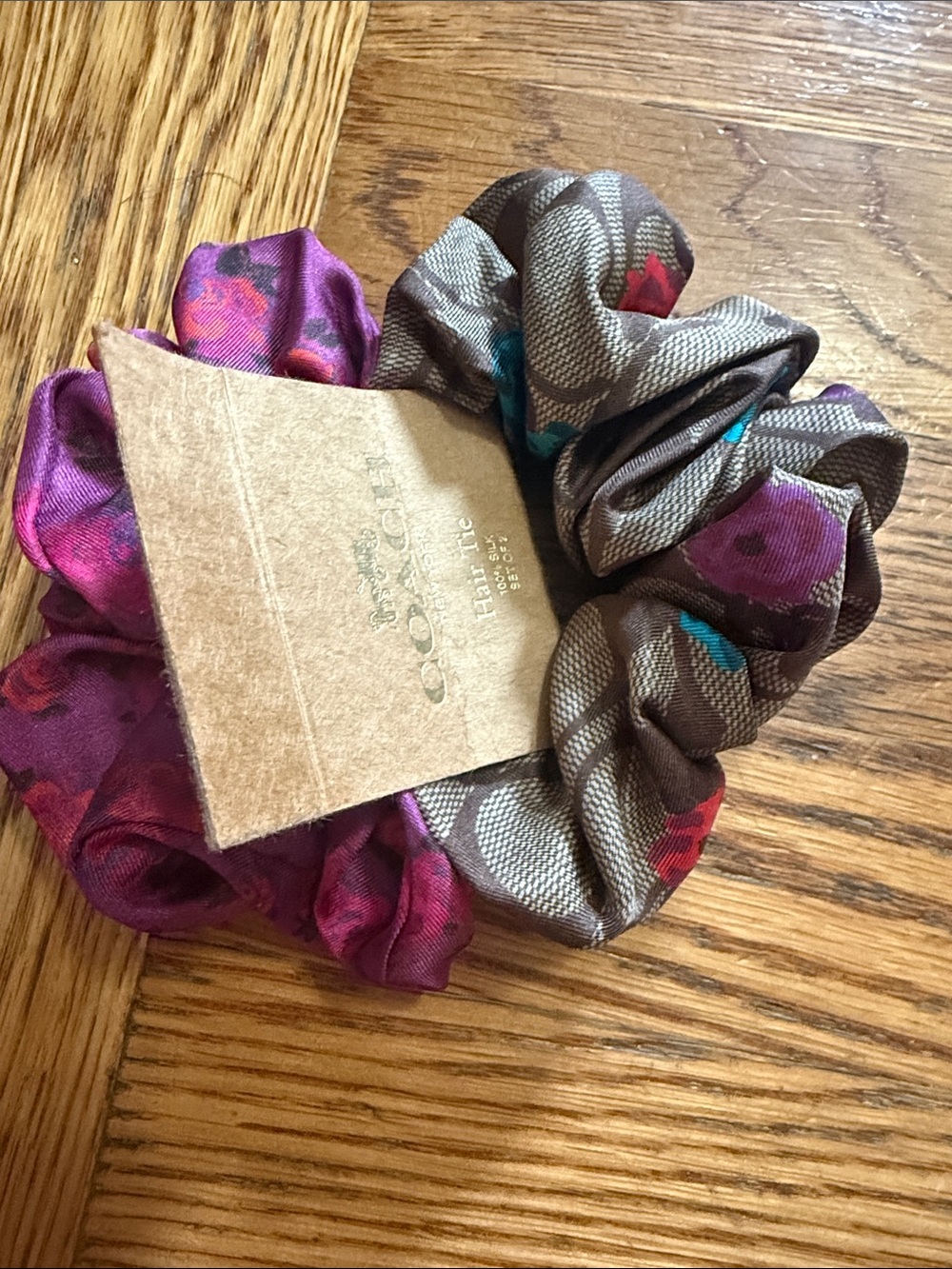 Coach Floral Satin Scrunchie Duo in Pink and Brown